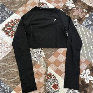 Gymshark Vital Seamless Cropped Longsleeve in Black Marl